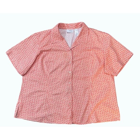 Liz Claiborne Woman Coral Cotton Floral Button-Up Blouse Size 22W Short Sleeve - Picture 3 of 9